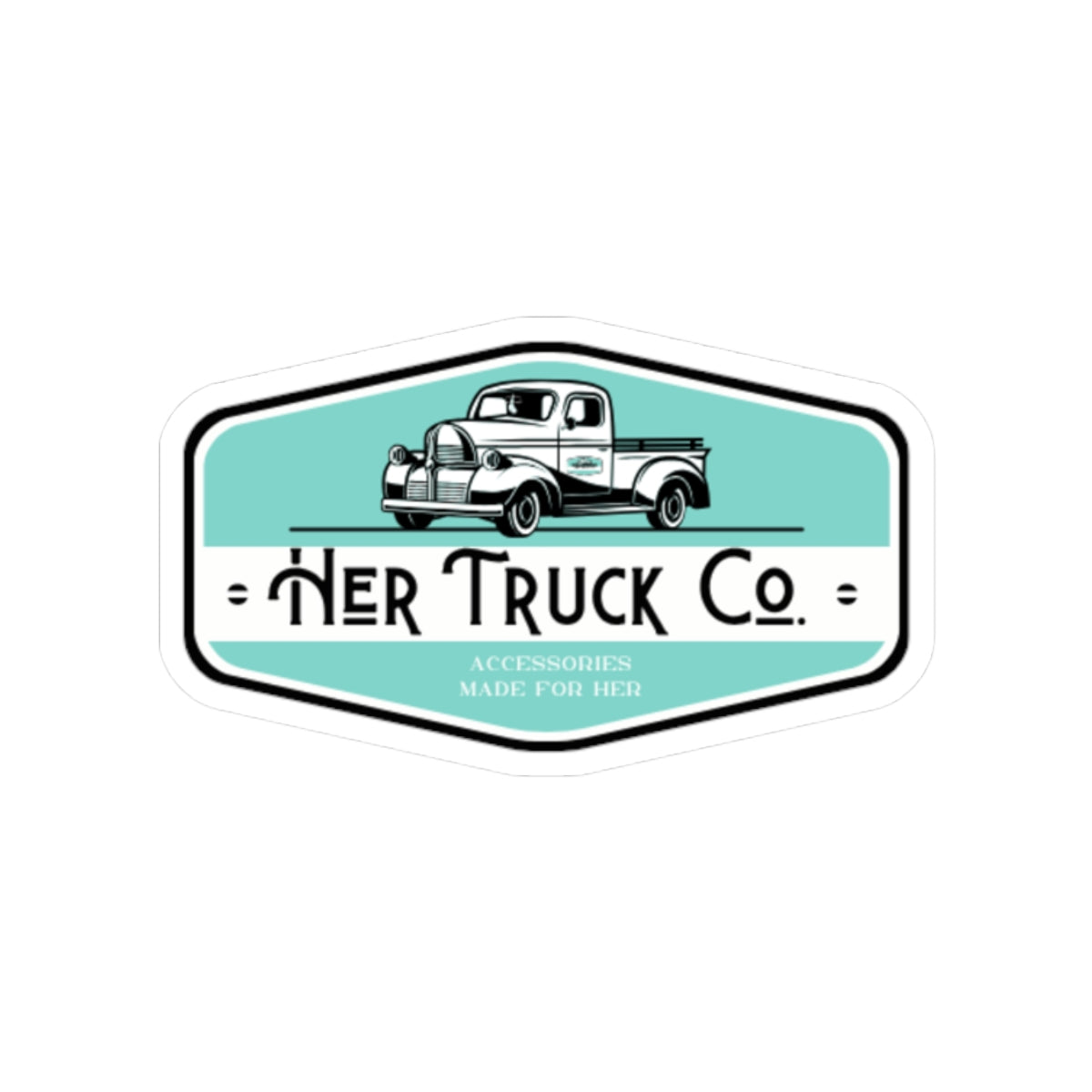 Her Truck Co. Vintage Truck Sticker | Kiss-Cut Sticker, Teal Logo Decal