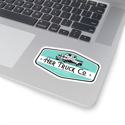 Her Truck Co. Vintage Truck Sticker | Kiss-Cut Sticker, Teal Logo Decal